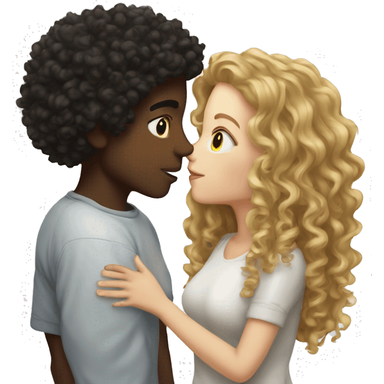 Black boy curly hair kissing white girl curly hair emoji