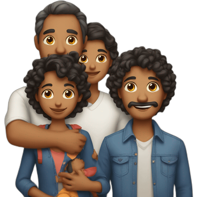 indian family of four with one dad and one son straight hair and one mom and one daughter curly hair emoji