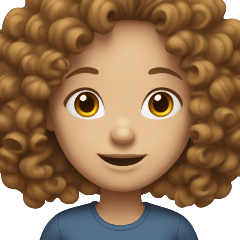 girl with curly brown hair, blue eyes, white teeth emoji