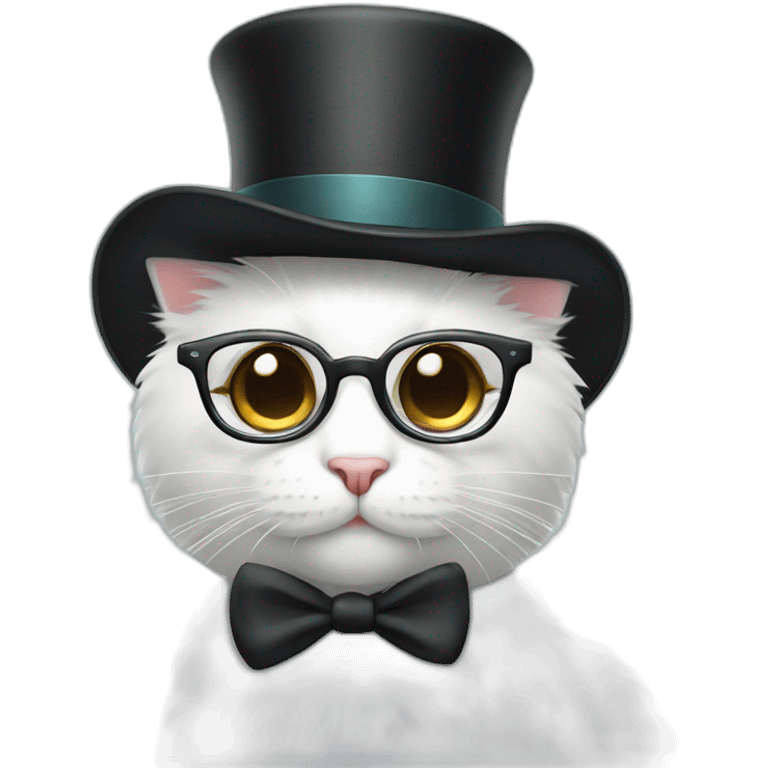 white furry cat with top hat and glasses emoji