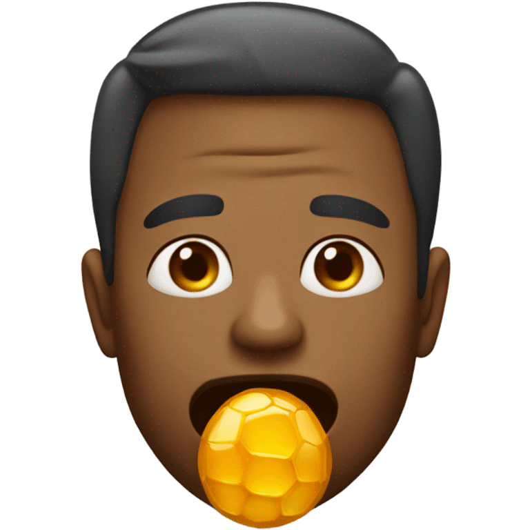 Man with two honey spheres drooping out of mouth emoji