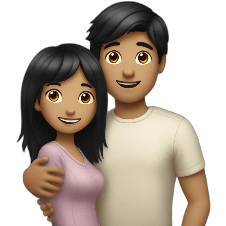 Short black hair girl hugs tall black hair boy emoji