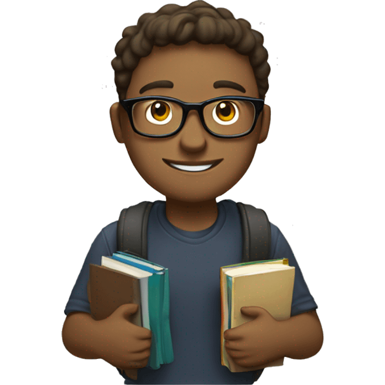 A white guy with glasses is a university student with books in his left hand, textbooks in his right hand, headphones in his right hand


 emoji