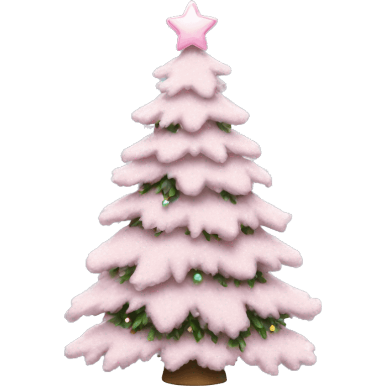 Snowy Christmas tree with light pink bows as decoration emoji