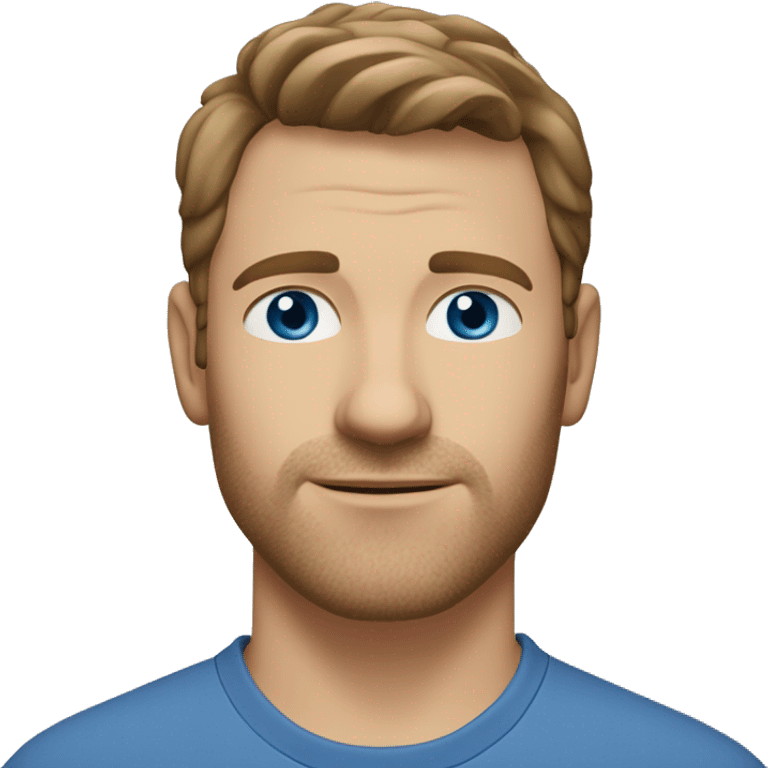 A head and shoulders shot of a 37 year old Caucasian man, with short brown hair, with none facial hair,   with blue eyes wearing a t-shirt. emoji