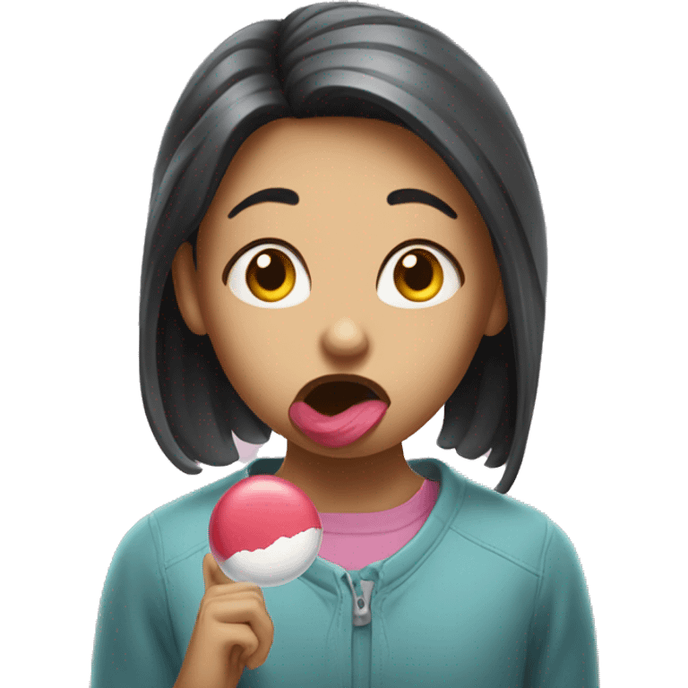 girl chewing gum with mean face emoji