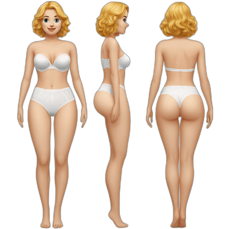 Hyperrealistic Full body Caucasian curvy beauty white knickers back and front views emoji