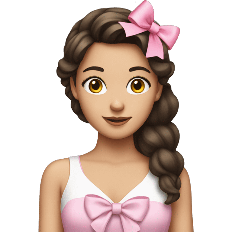 Brunette girl with pink bow in her hair emoji