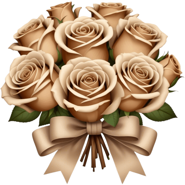 Beige and Brown realistic and aesthetic roses Bouquet with beige bow emoji