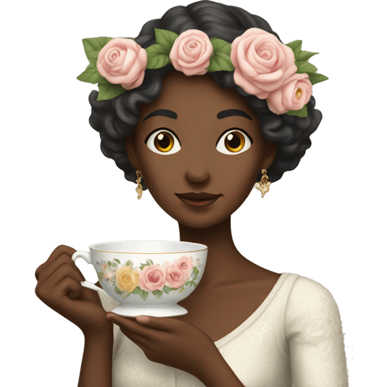 Woman holding an elegant floral teacup emoji