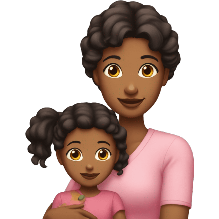 brown skinned babysitter with a black hair puff holding a with brown haired little girl emoji