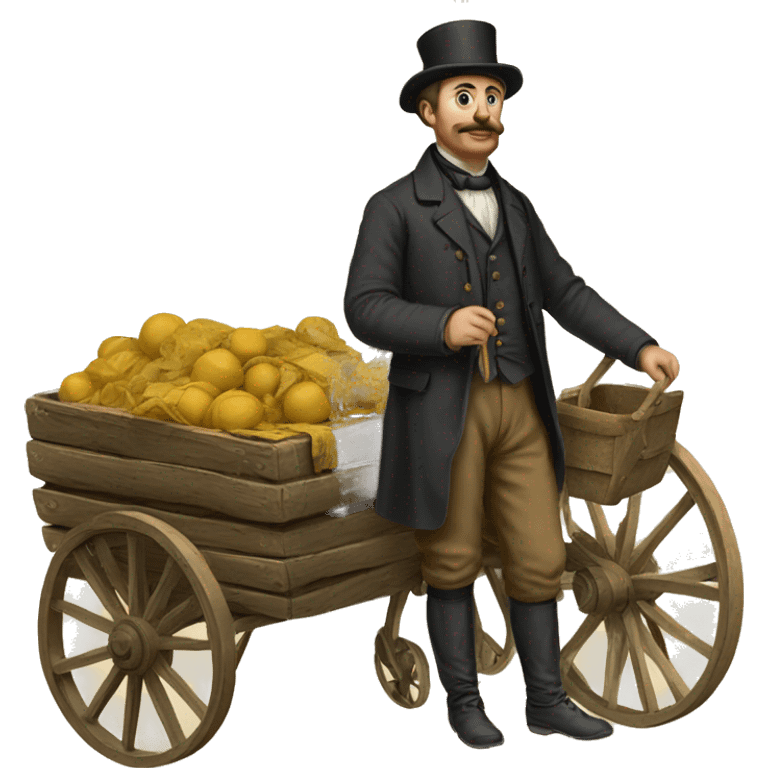 man on a cart with things from Russia in the 19th century emoji