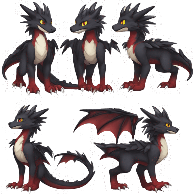 Anthro Cute cool black red white yellow nargacuga-dragon sergal animal hybrid Fakemon full body emoji