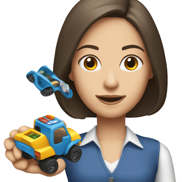 A white brunette woman who playing with the toys cars, and the word “Ok” at the top emoji