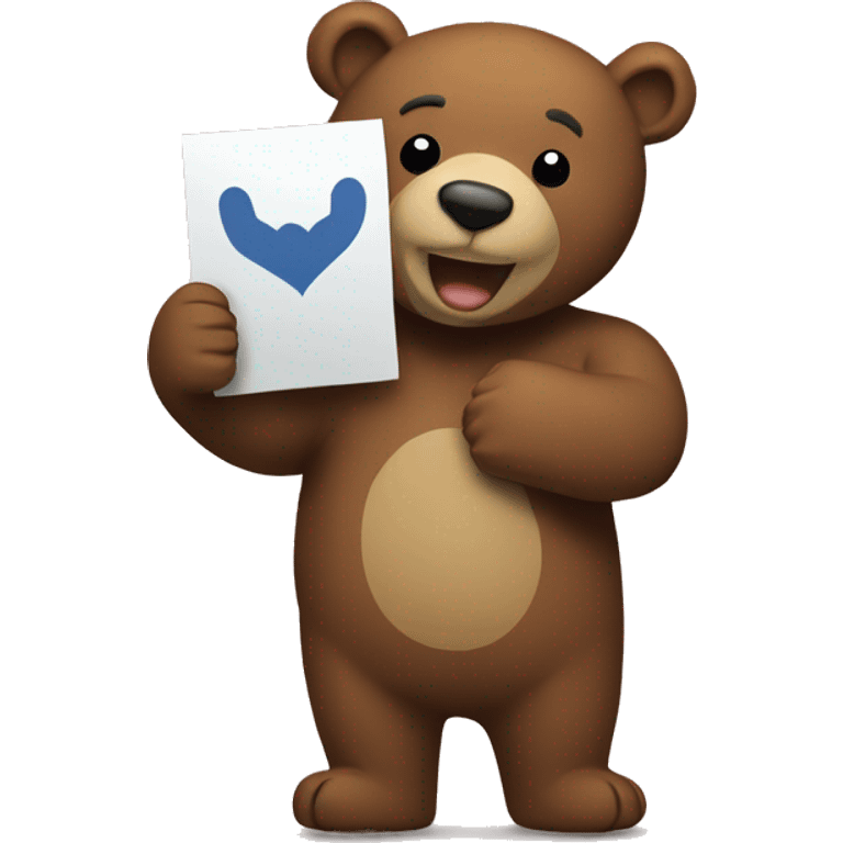 Bear holding a sign i love u emoji