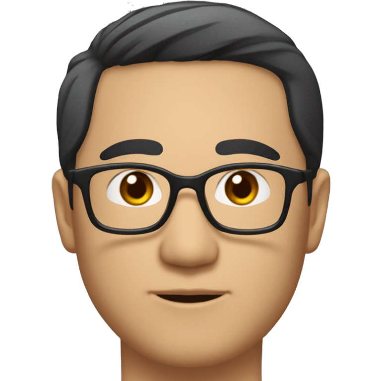 A head and shoulders shot of a 37 year old Asian man, with short black hair,  wearing glasses with brown eyes wearing a t-shirt. emoji