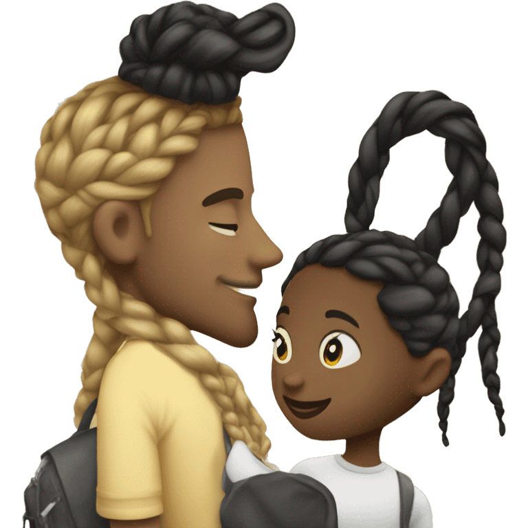 Blond guy kissing black girl with braids emoji