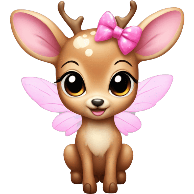 baby deer with fairy wings and a pink bow around its neck  emoji