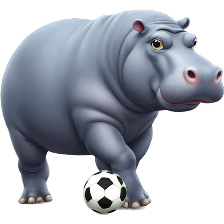 fat hippo as soccer player kick ball left leg emoji