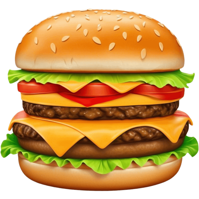 Cinematic Realistic Cheeseburger Dish Emoji, showcasing a juicy burger layered with cheese, lettuce, and tomato on a toasted bun rendered with lifelike detail and vibrant, inviting lighting. emoji