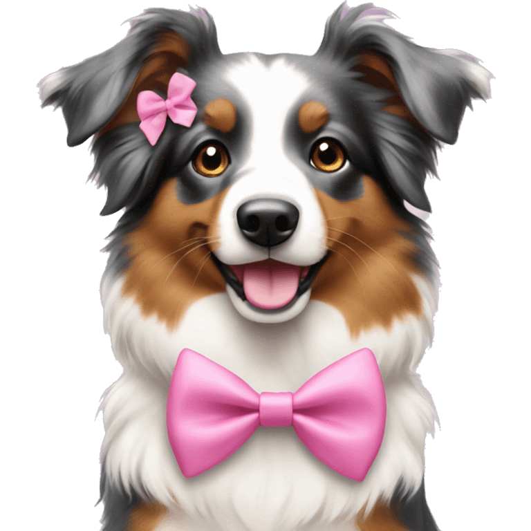 Mini Aussie wearing pink bow emoji