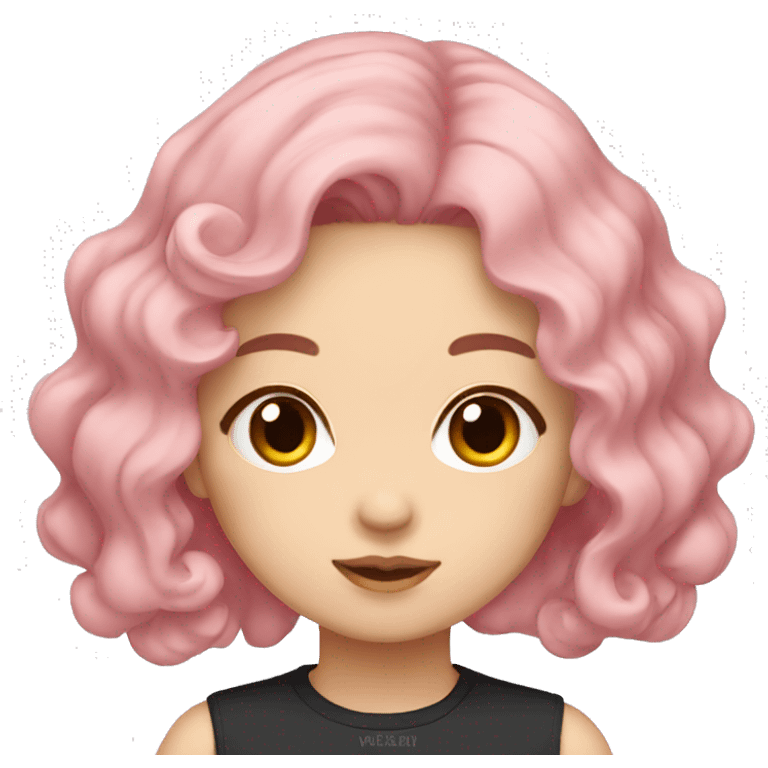 wavy pink hair girl korea w/ black eyes emoji