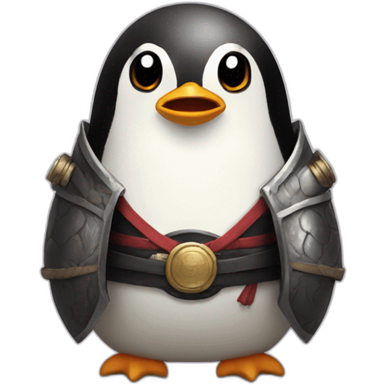 penguin with face wearing samurai helmet with big horns emoji