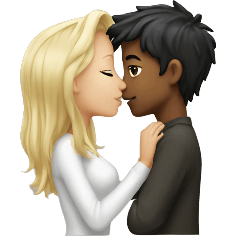 Blond girl kissing dark hair white boy emoji