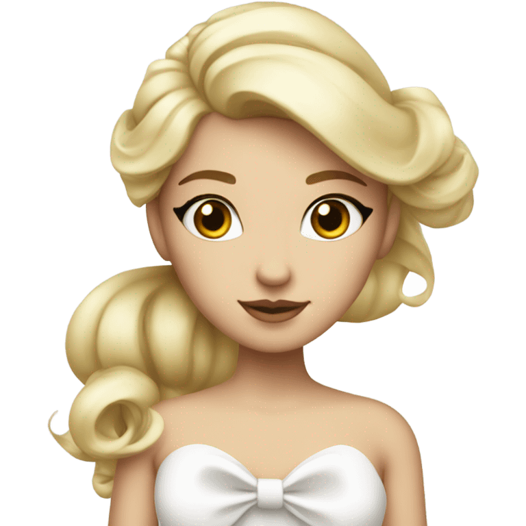 coquette blonde with white bow on hair and white dress emoji