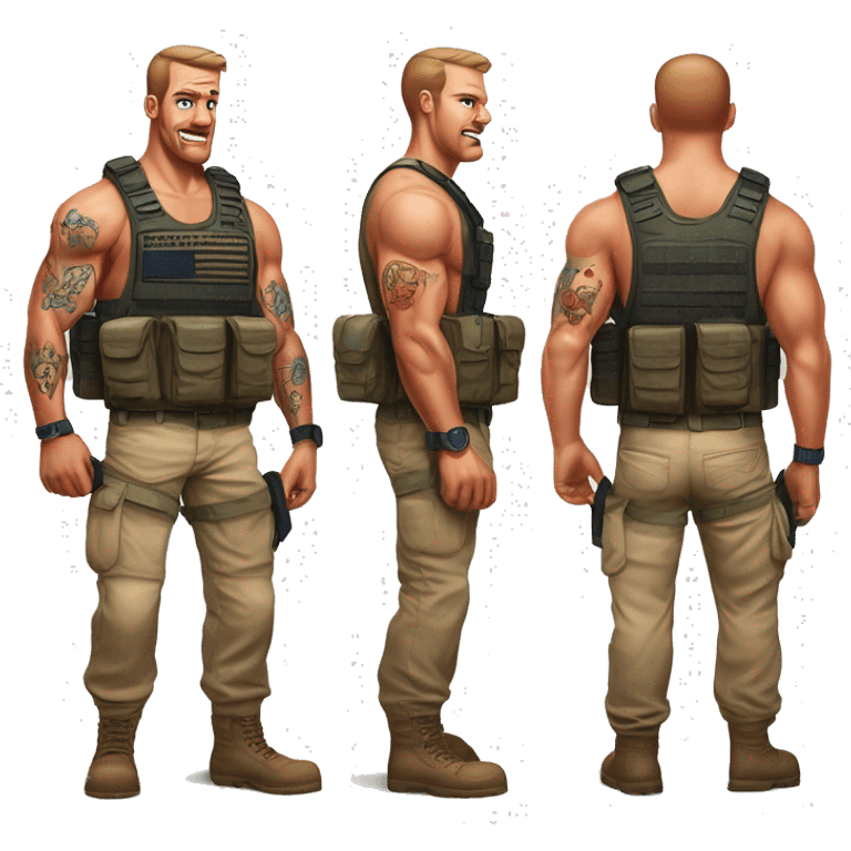 Desert storm daddy hot tall blue eyes Clifford the big red dog muscular with tattoos on arms book illustration as a military call of duty character standing alone emoji