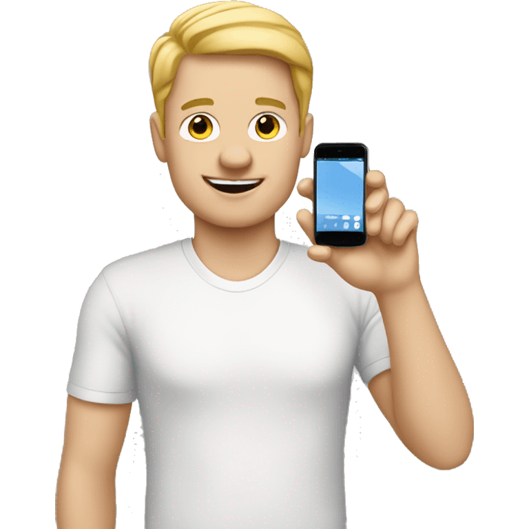 white person makes photo with smartphone emoji