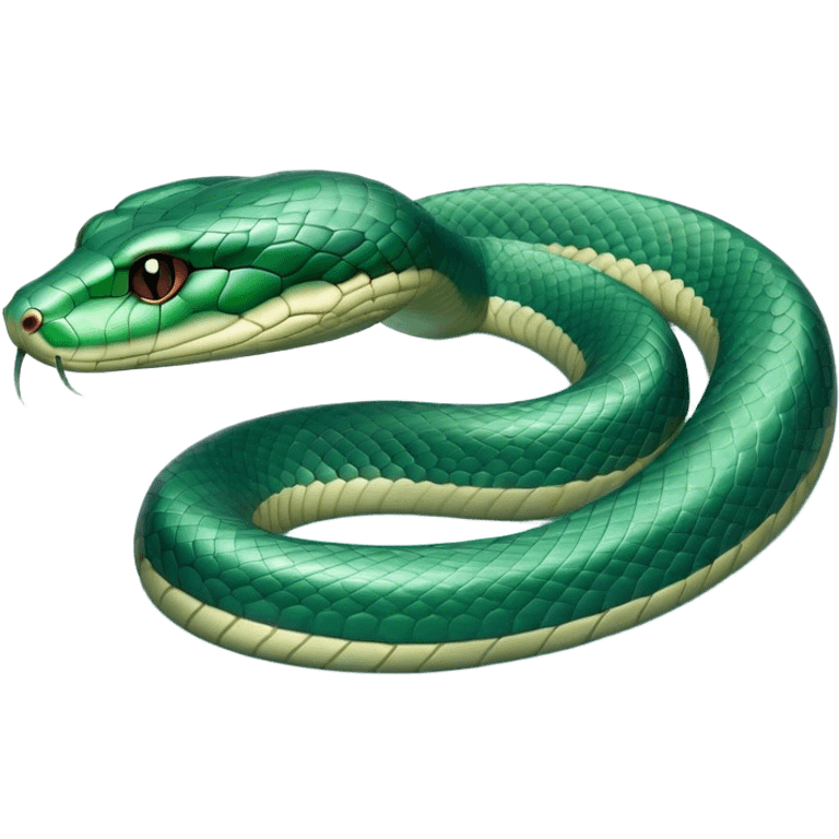 Cinematic Noble Chinese Water Snake Portrait Emoji, Poised and graceful, with a slender, sinuous build and a sleek, iridescent coat of muted greens and blues, deep-set soulful eyes, Simplified yet sharp and sophisticated features, highly detailed, glowing with a soft, dignified aquatic glow, high shine, intelligent and fluid, stylized with an air of waterborne elegance, focused and attentive, soft glowing outline, capturing the essence of a watchful and confident water snake that feels as though it could glide out of the screen with effortless authority! emoji