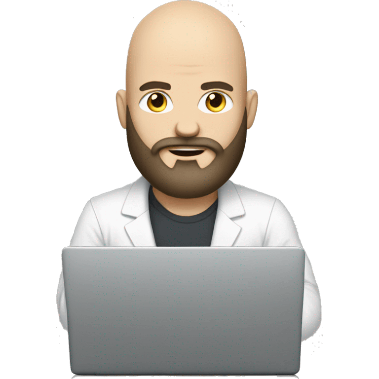 heavy set white bald guy with long dark beard behind a laptop emoji