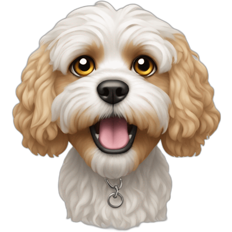 Angry looking white cavapoo emoji