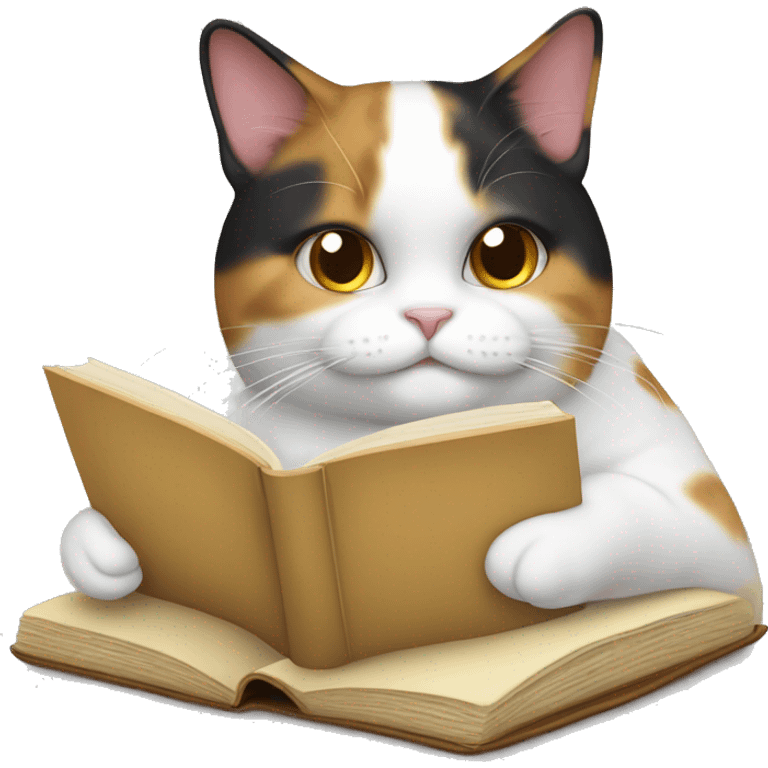 Fat calico cat reading emoji