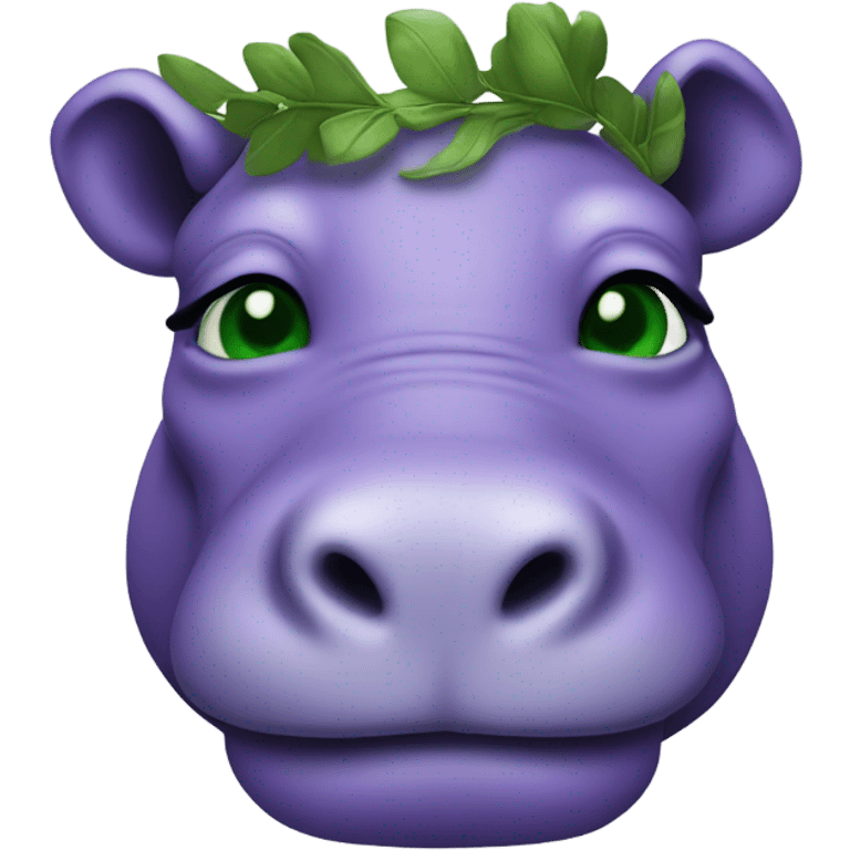 A purple hippo with green eyes and a laurel wreath emoji