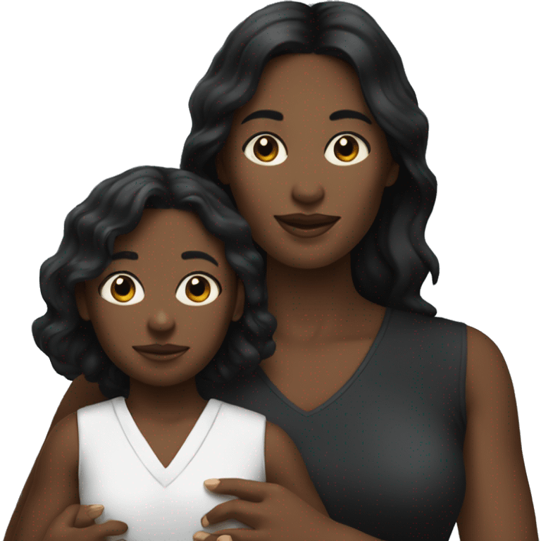 black haired white woman holding a black child emoji