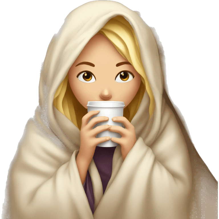 girl inside a blanket sipping coffee eyes closed blonde emoji