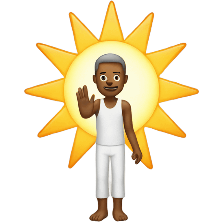 A man holding his palm outstretched to the sun emoji