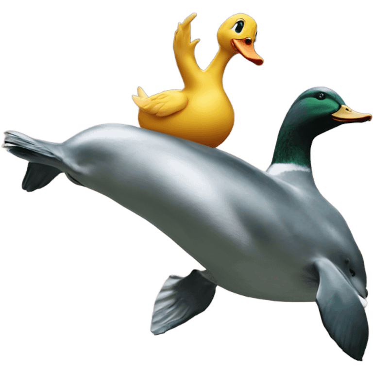 Duck riding on top of dolphin  emoji