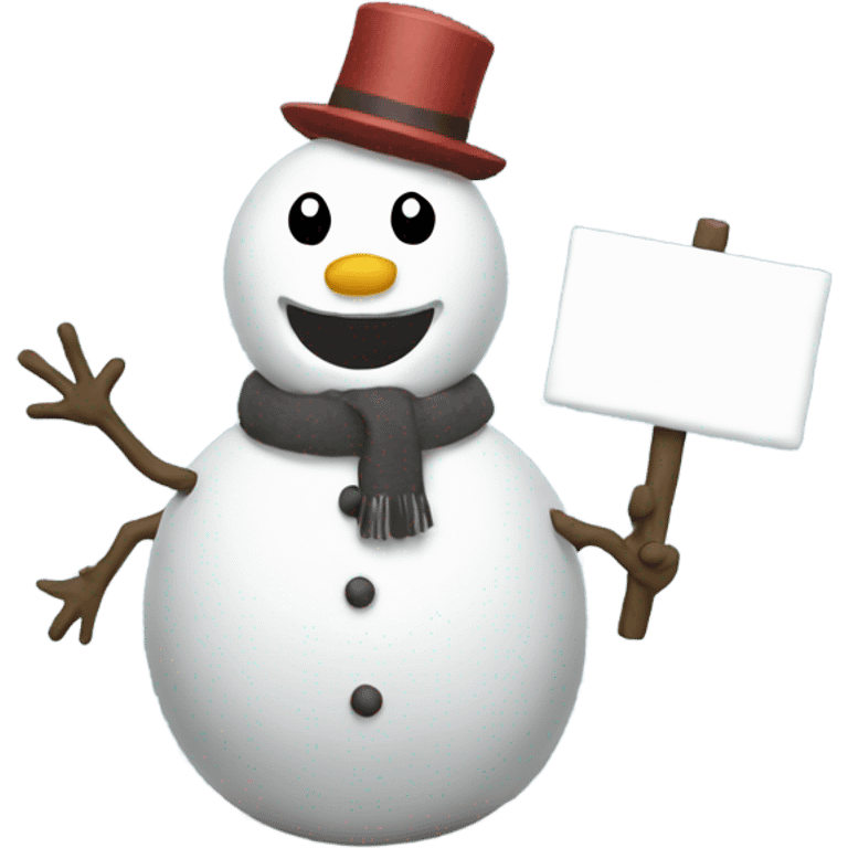 A snow man holding up a sign that says I hate work  emoji