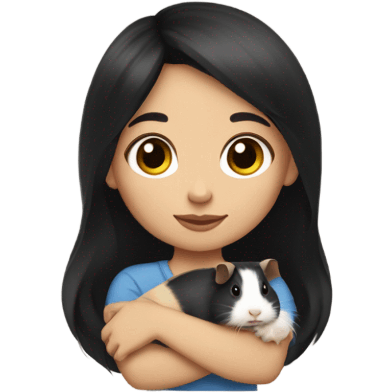 Little light skin girl with black hair holding a Guinea pig emoji