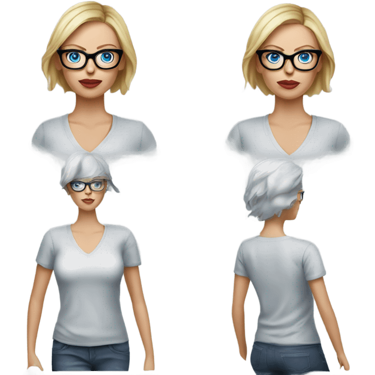 ultra realistic charlize theron wearing shirt,  glasses and blue eyes  emoji