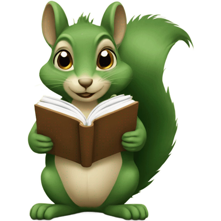 A green squirrel reading a book emoji