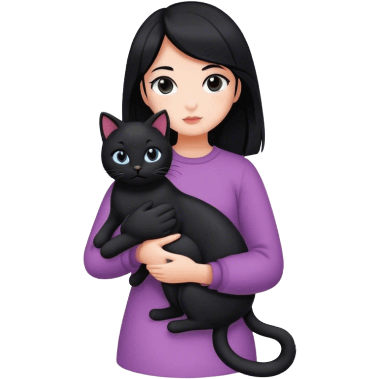 girl with black hair carrying black cat emoji