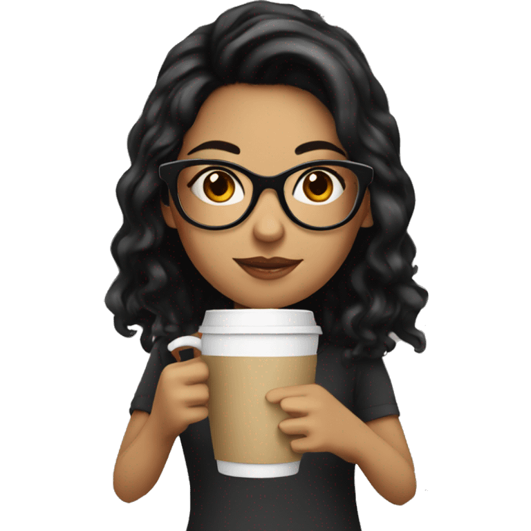 Girl with black hair and glasses drinking coffee  emoji