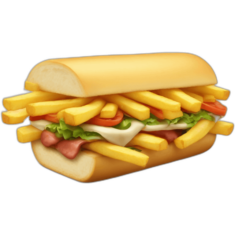 a subway sandwich packed with french fries and steak emoji