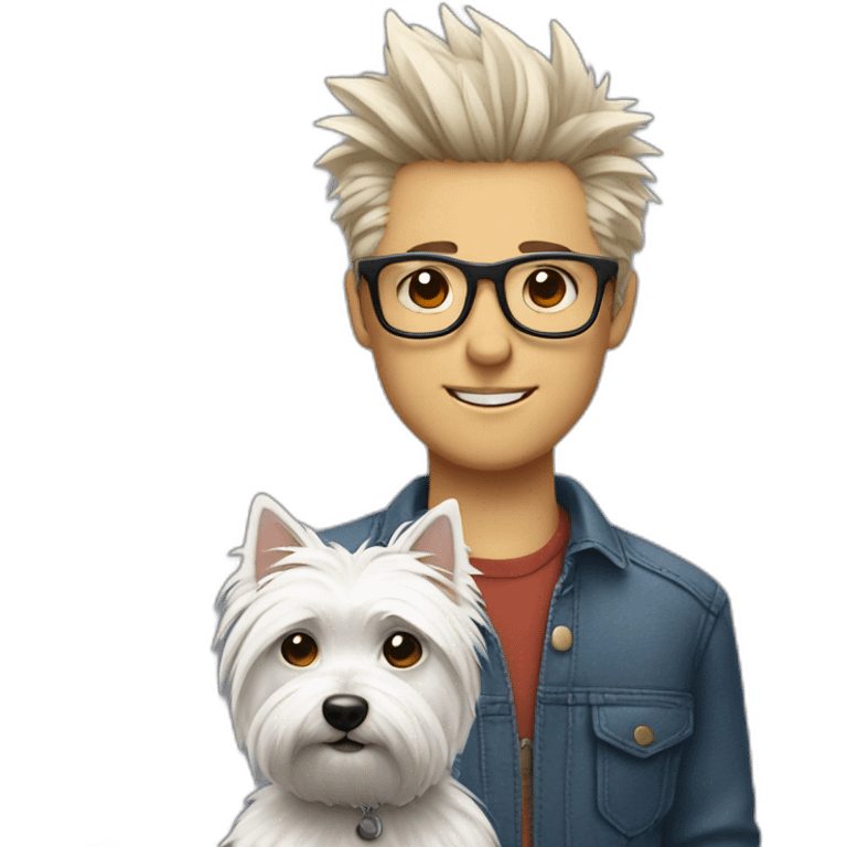 Man with glasses anda spiky hair with westie dog girl emoji