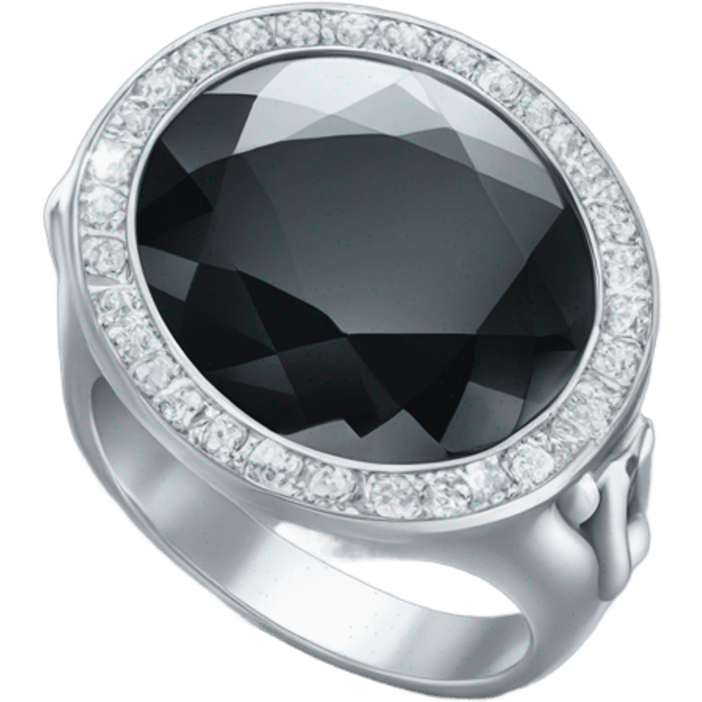 Silver ring big black diamond glows bright  emoji