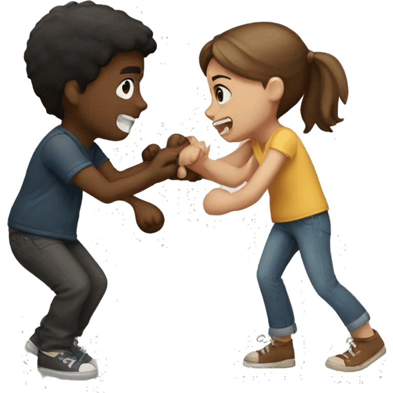 A Boy and girl fighting over a teddy bear emoji